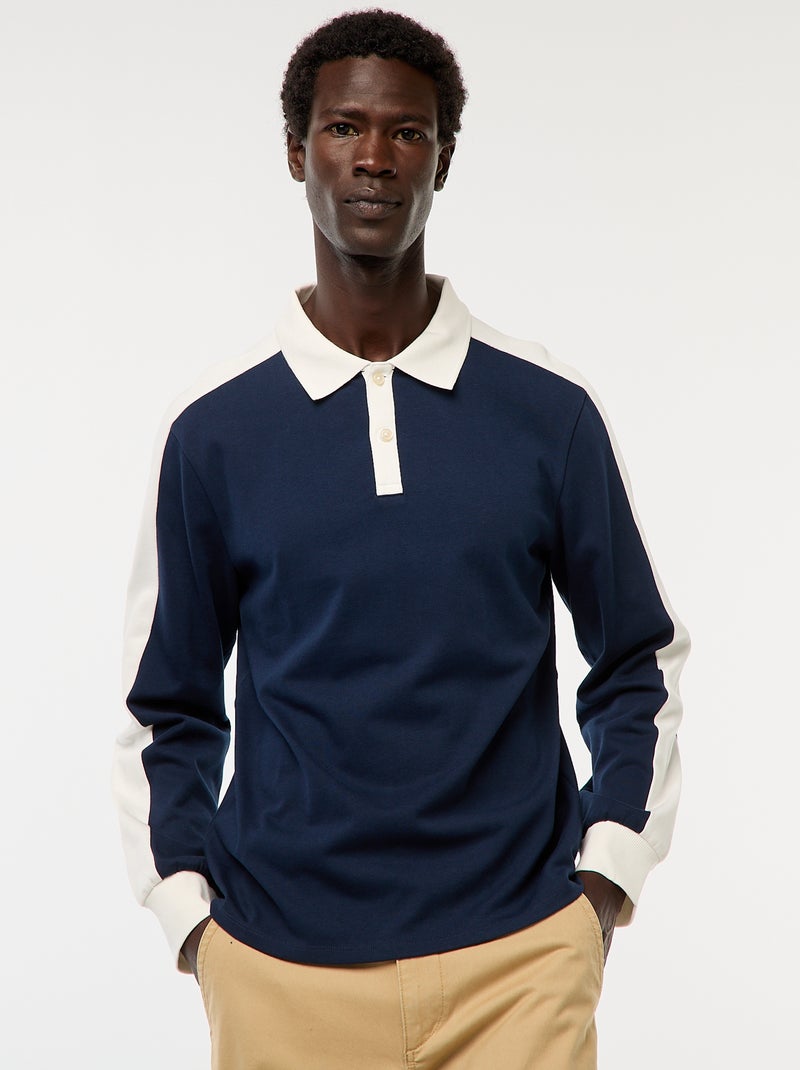 Polo bicolore a maniche lunghe Blu - Kiabi