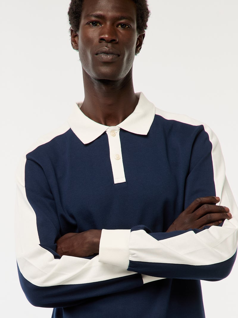 Polo bicolore a maniche lunghe Blu - Kiabi