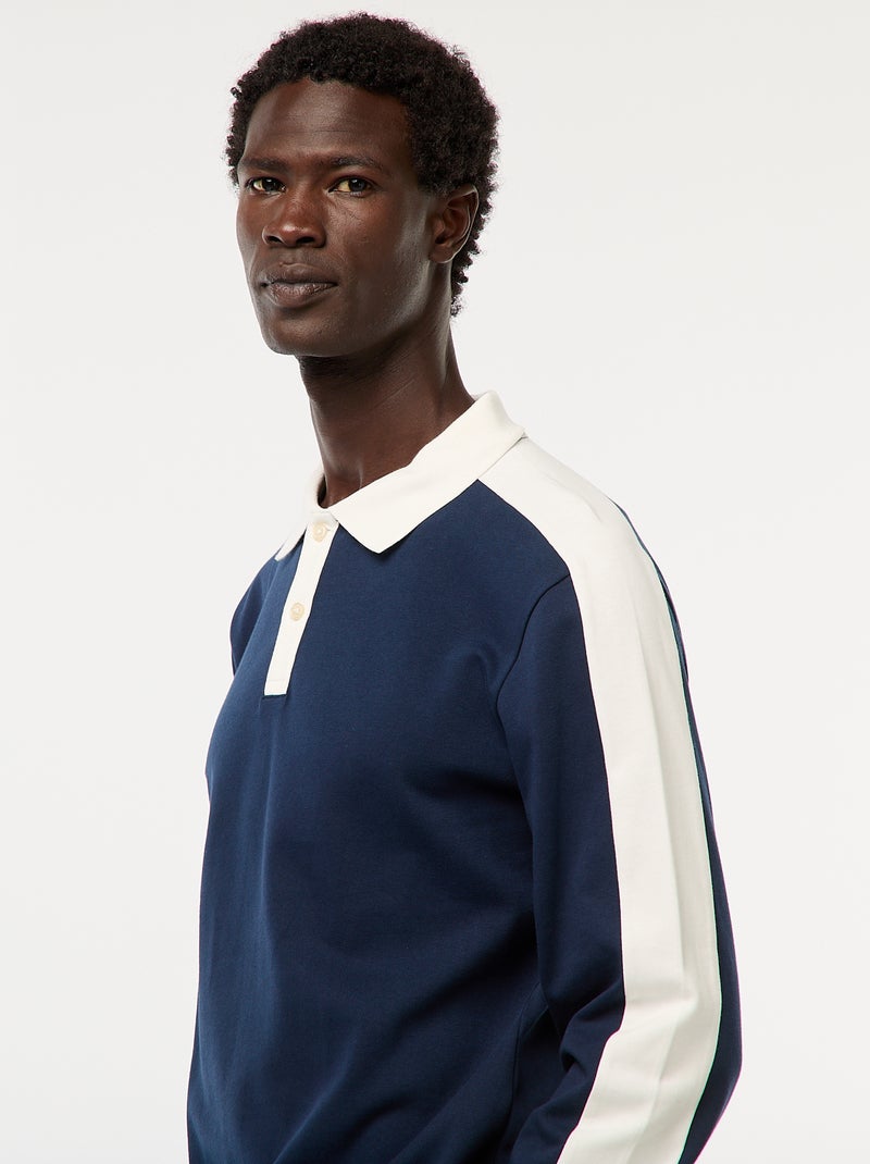 Polo bicolore a maniche lunghe Blu - Kiabi
