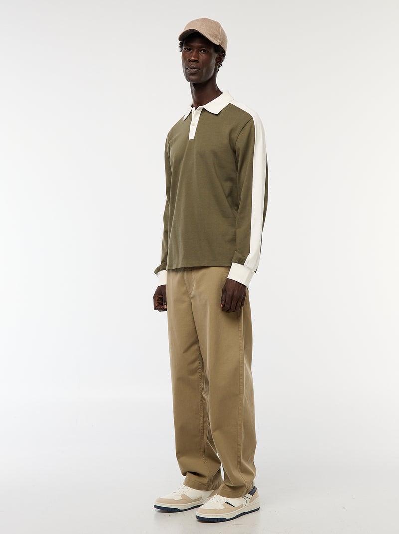 Polo bicolore a maniche lunghe Kaki - Kiabi