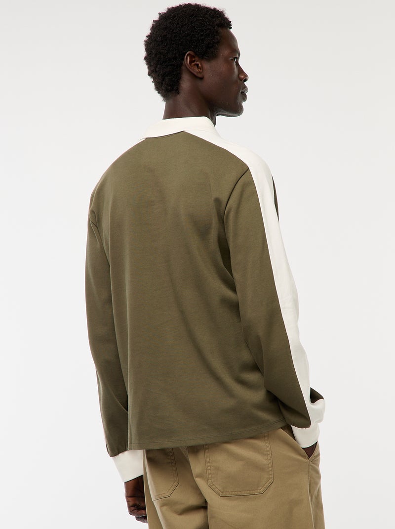 Polo bicolore a maniche lunghe Kaki - Kiabi