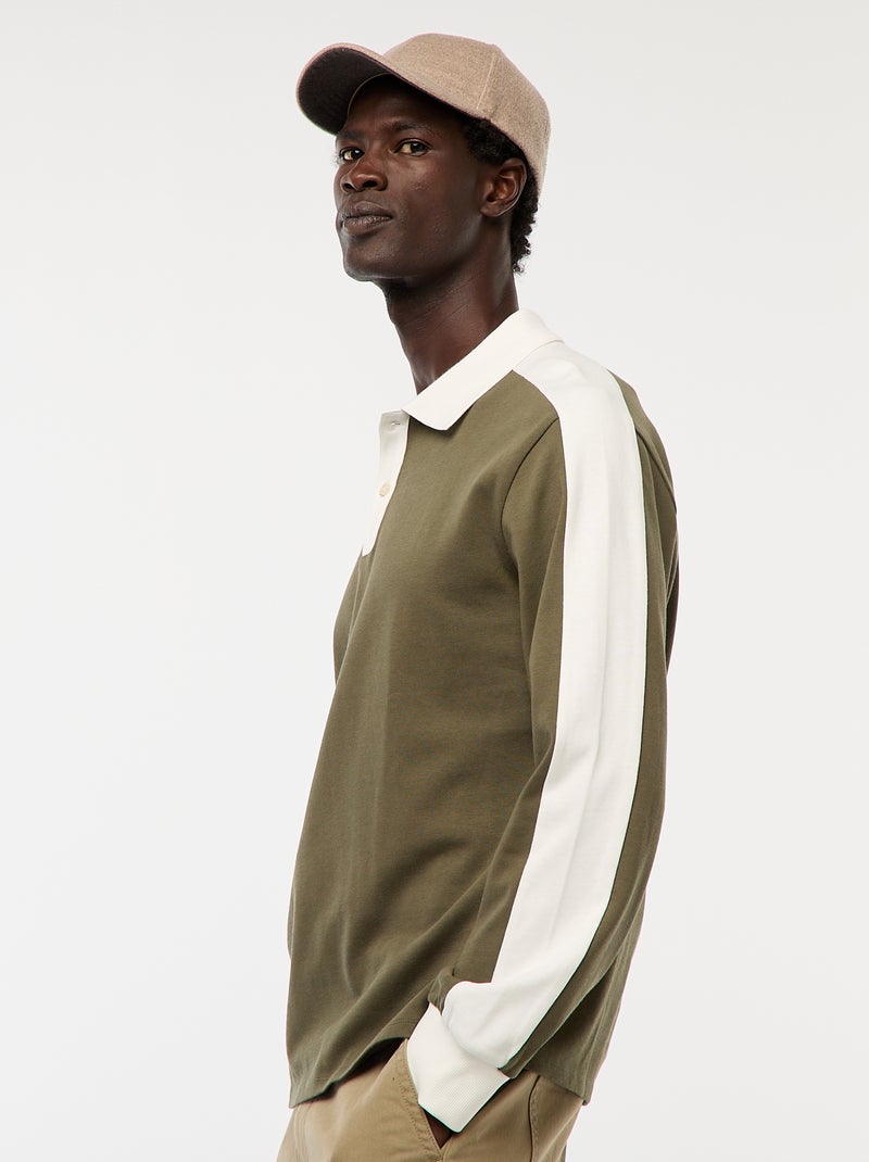 Polo bicolore a maniche lunghe Kaki - Kiabi