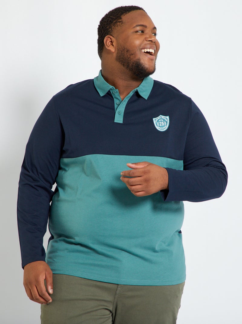 Polo color block in jersey verde grigio - Kiabi