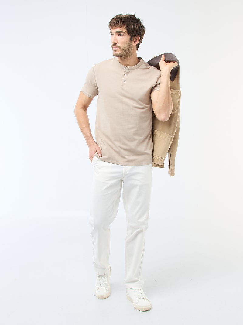 Polo con collo alla coreana Beige - Kiabi