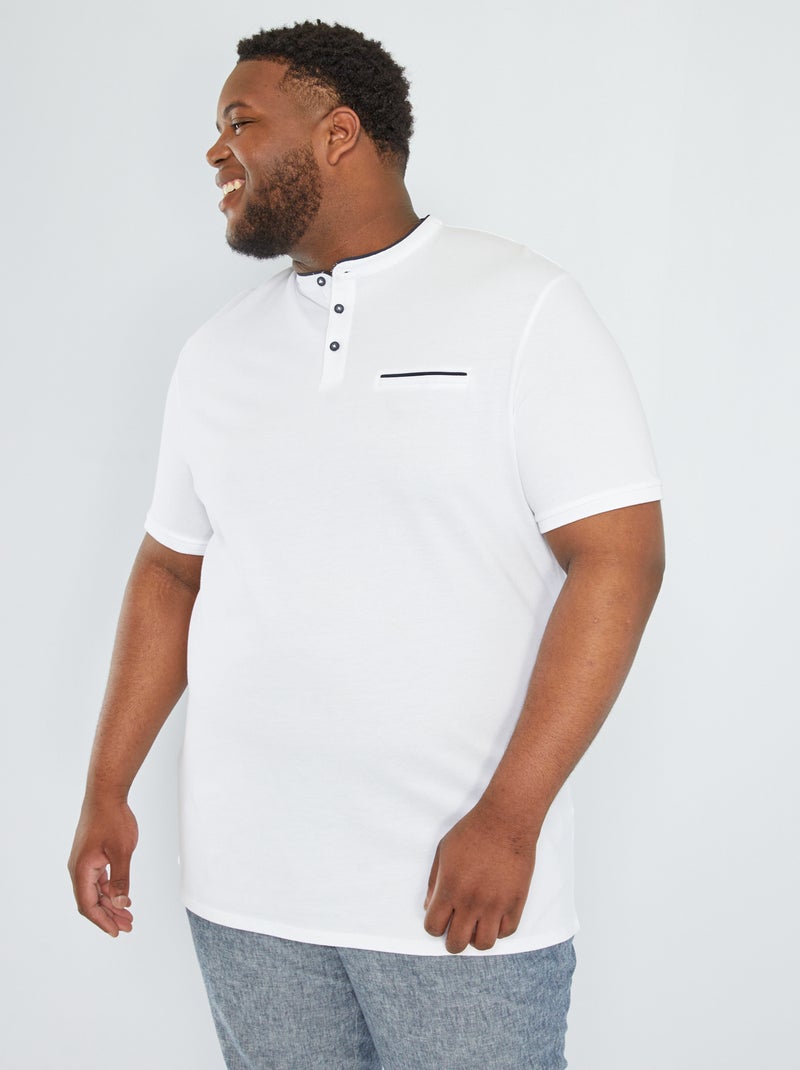 Polo con collo alla coreana in piqué di cotone Bianco - Kiabi