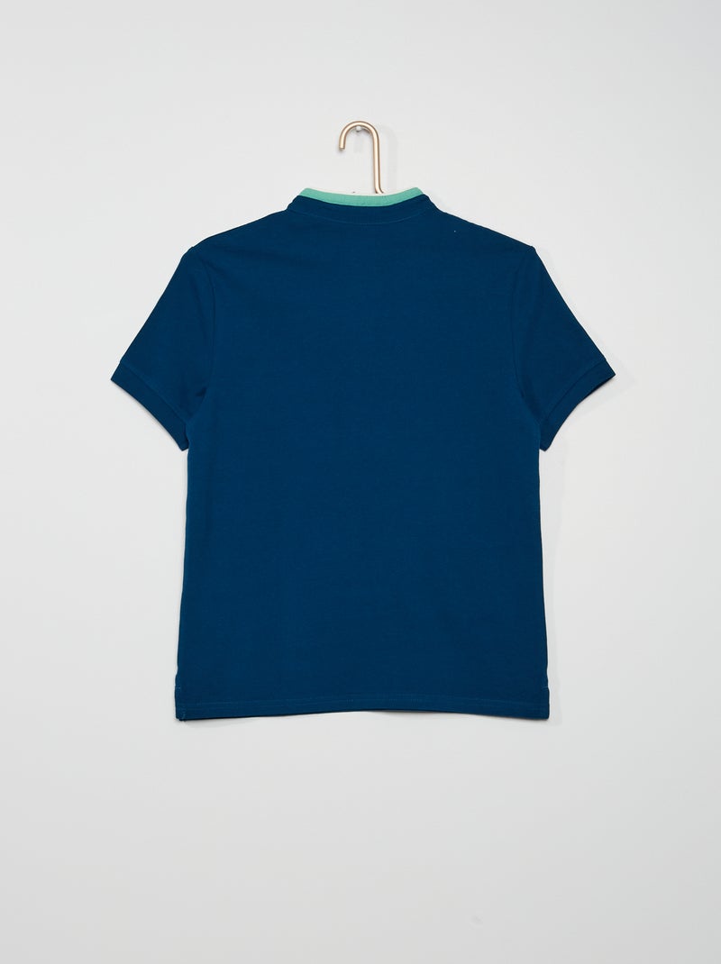Polo con collo alla coreana in piqué di cotone BLU - Kiabi