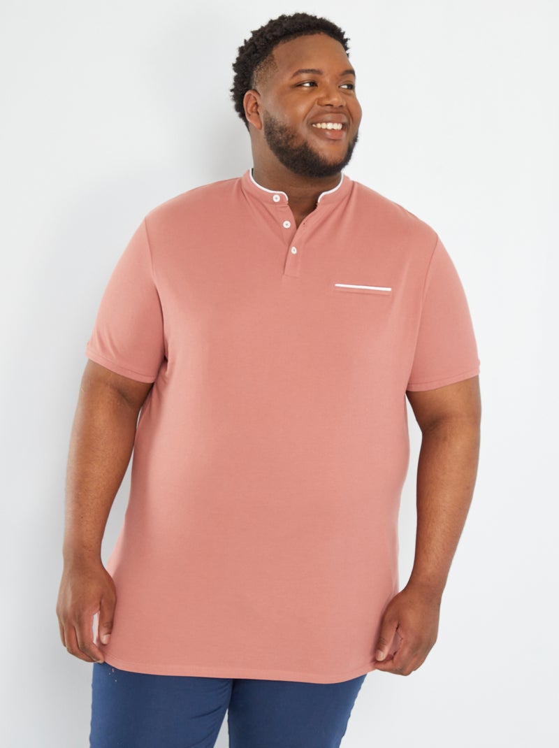 Polo con collo alla coreana in piqué di cotone ROSA - Kiabi