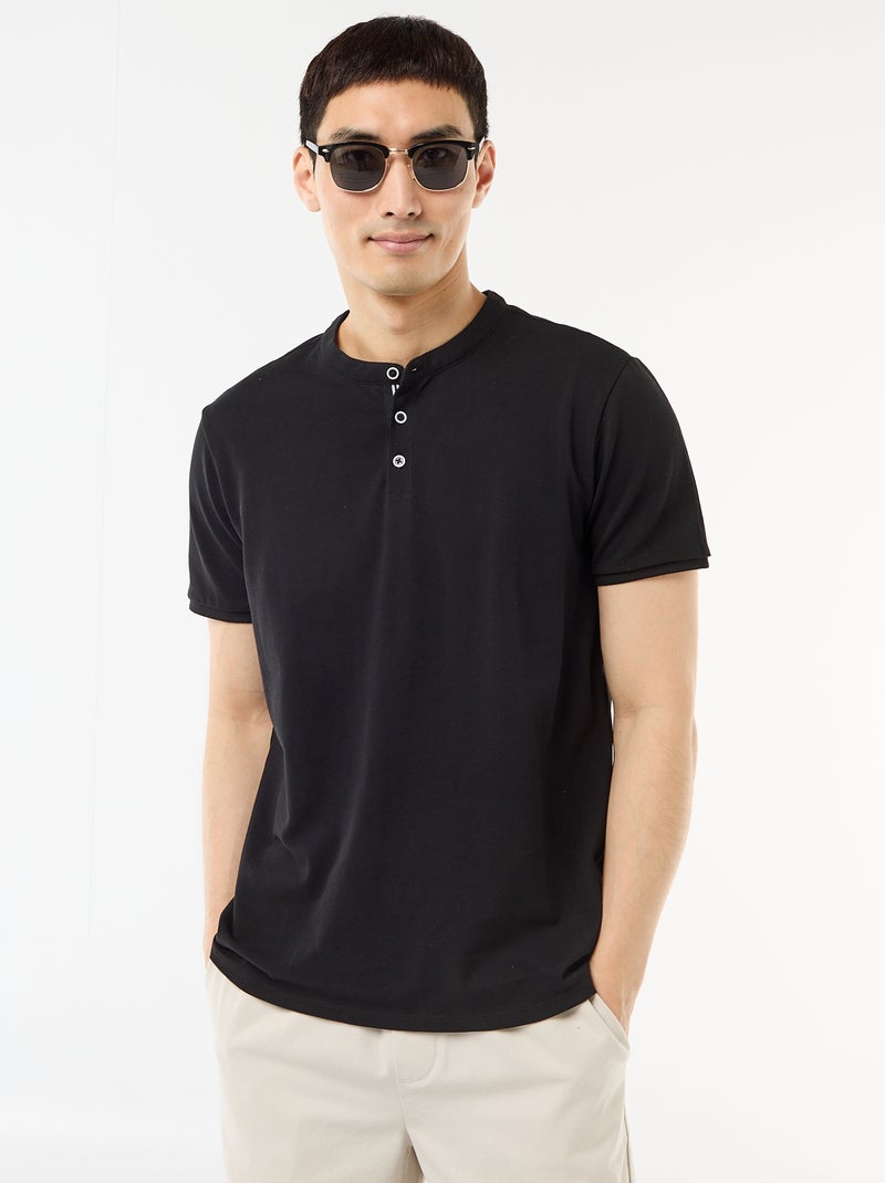 Polo con collo alla coreana Nero - Kiabi