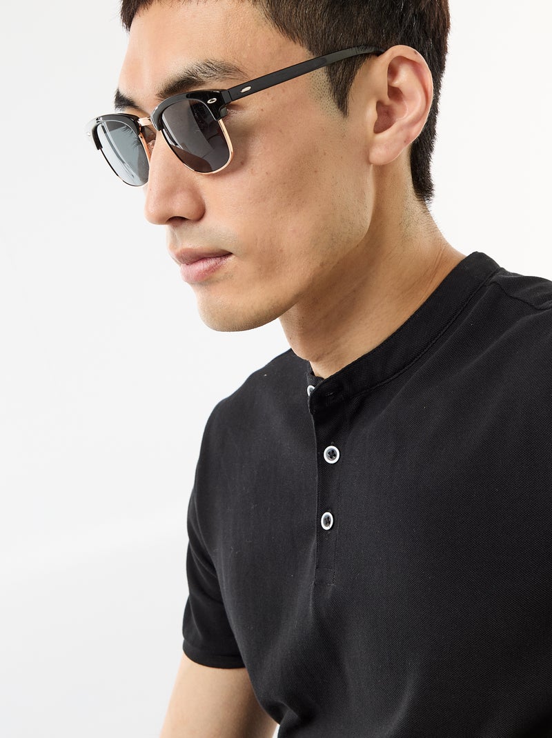 Polo con collo alla coreana Nero - Kiabi