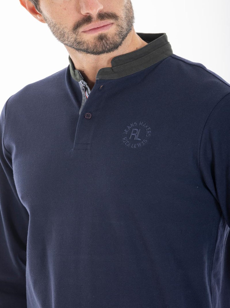 Polo con collo alla coreana WISE Blu - Kiabi