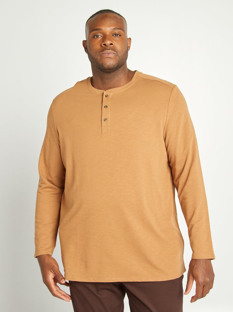 Polo con collo serafino BEIGE - Kiabi
