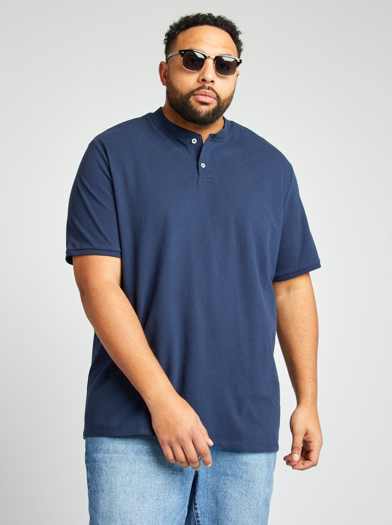 Polo con collo serafino maniche corte Blu navy - Kiabi