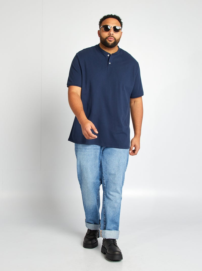 Polo con collo serafino maniche corte Blu navy - Kiabi