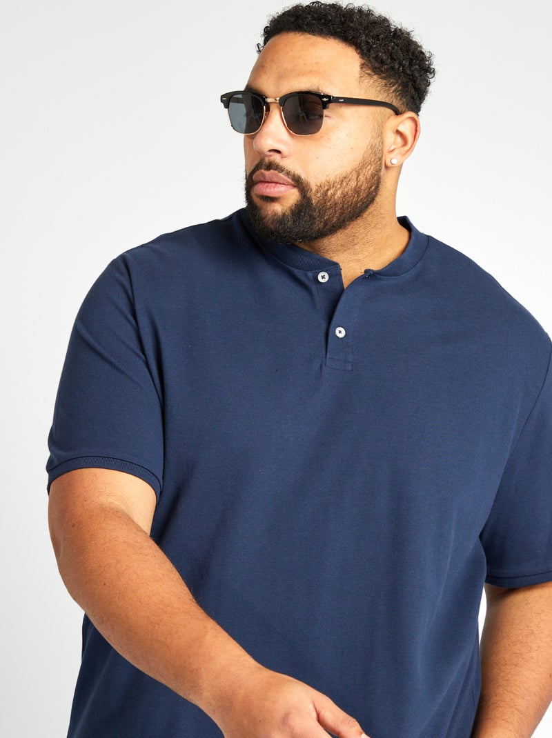 Polo con collo serafino maniche corte Blu navy - Kiabi
