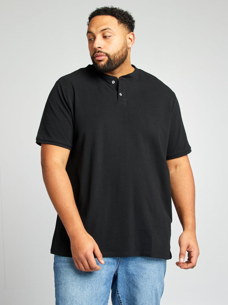 Polo con collo serafino maniche corte nero - Kiabi