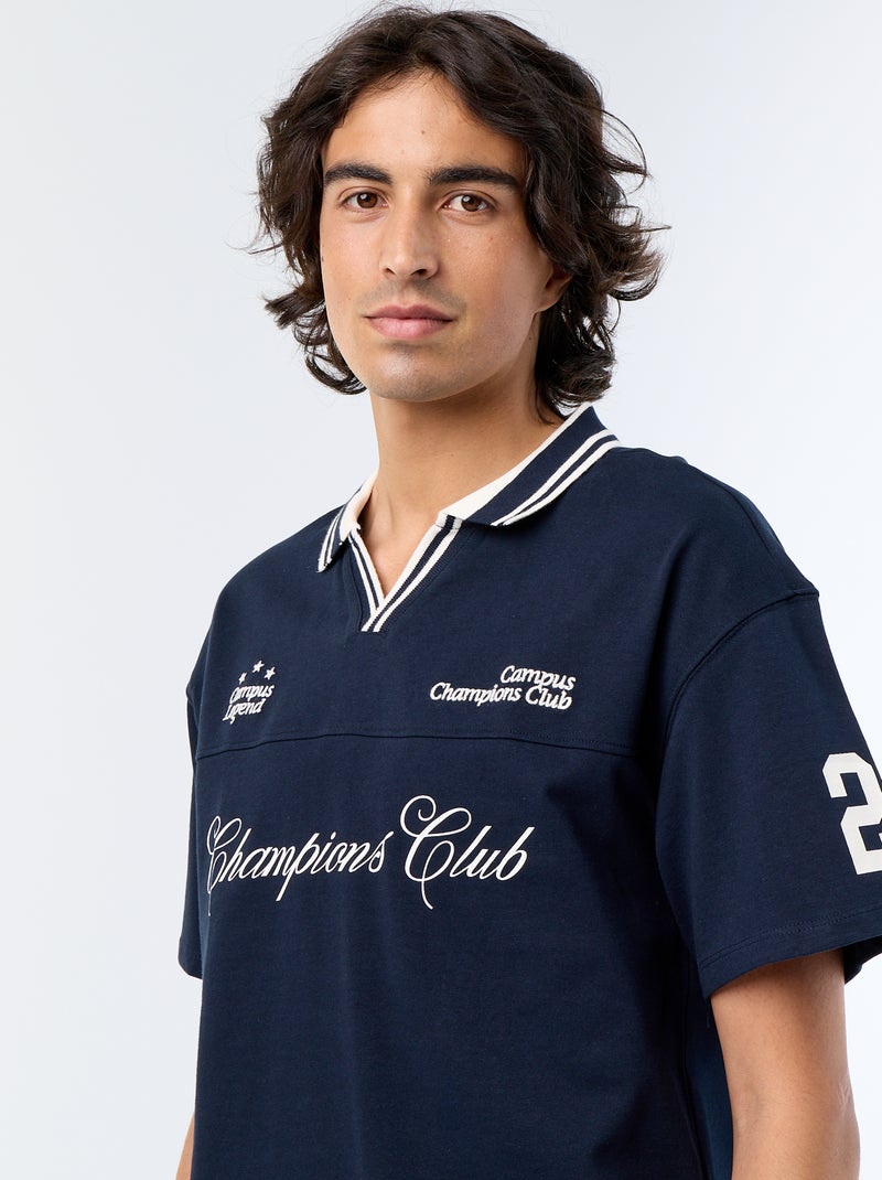Polo con scritte ricamate a maniche corte Blu - Kiabi