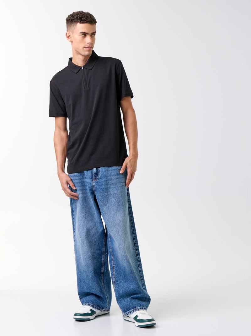 Polo con zip Nero - Kiabi