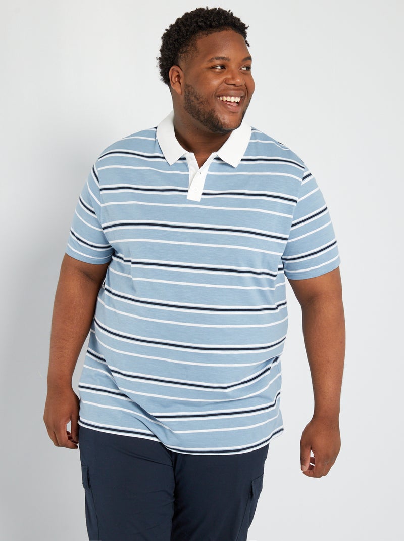 Polo dritta in jersey a righe blu denim - Kiabi