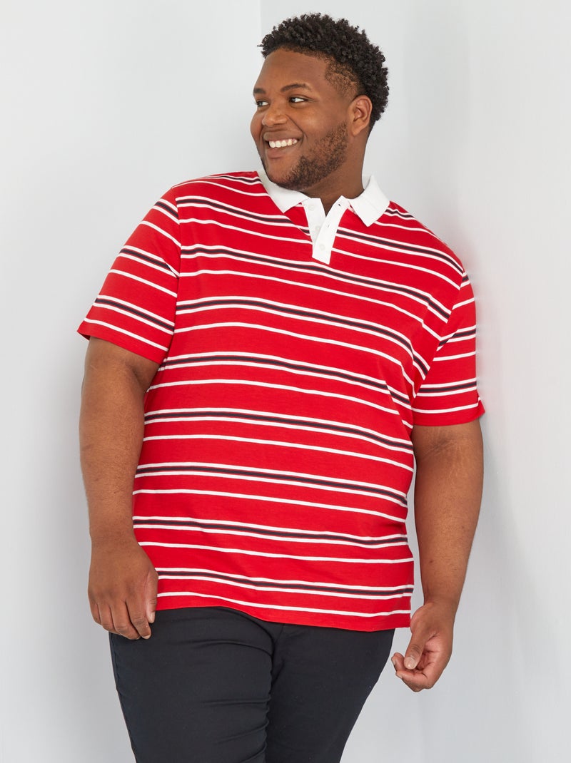 Polo dritta in jersey a righe ROSSO - Kiabi