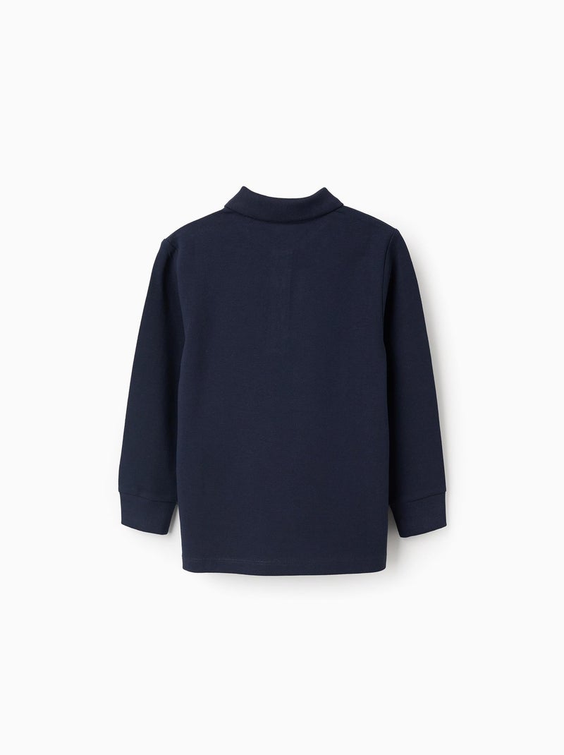 Polo in cotone a manica lunga Blu scuro - Kiabi