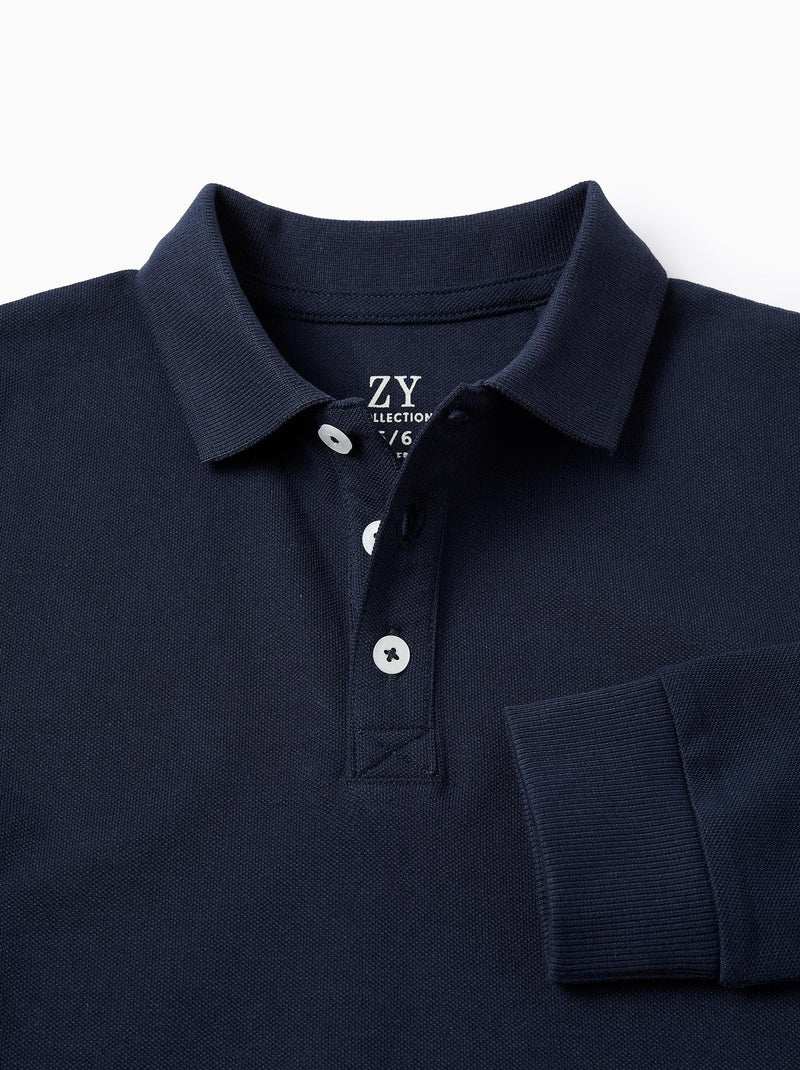 Polo in cotone a manica lunga Blu scuro - Kiabi