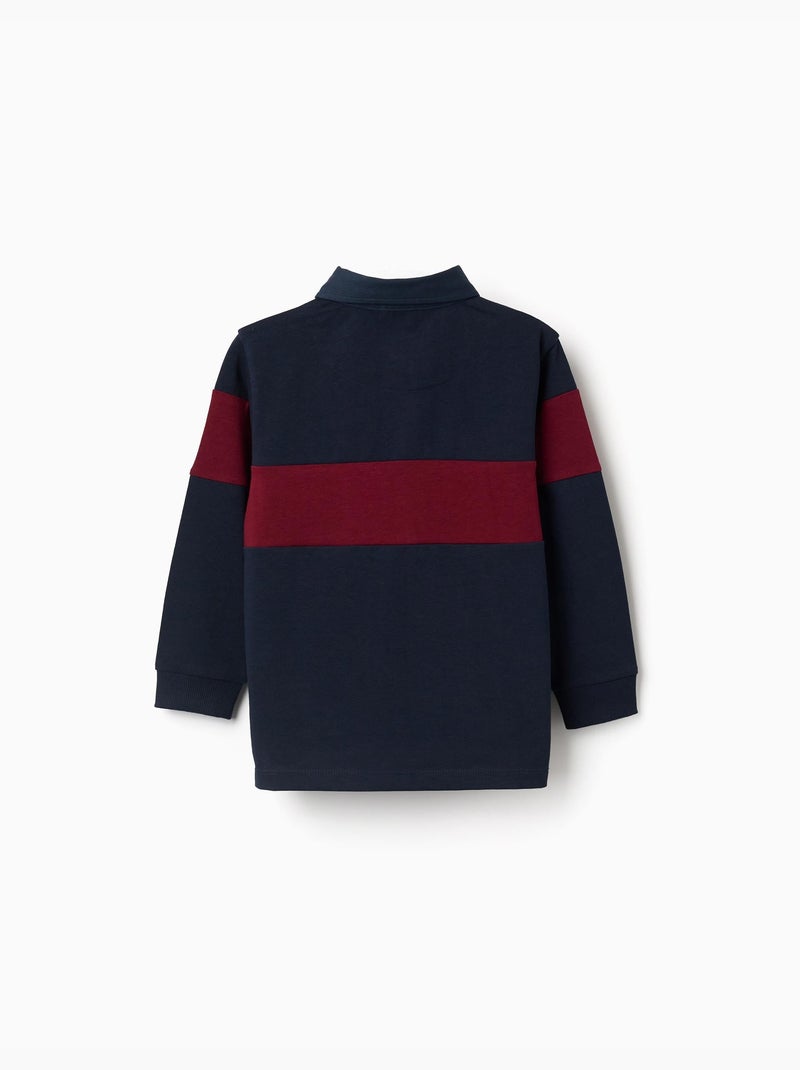 Polo in cotone a manica lunga con stampa Rosso scuro - Kiabi