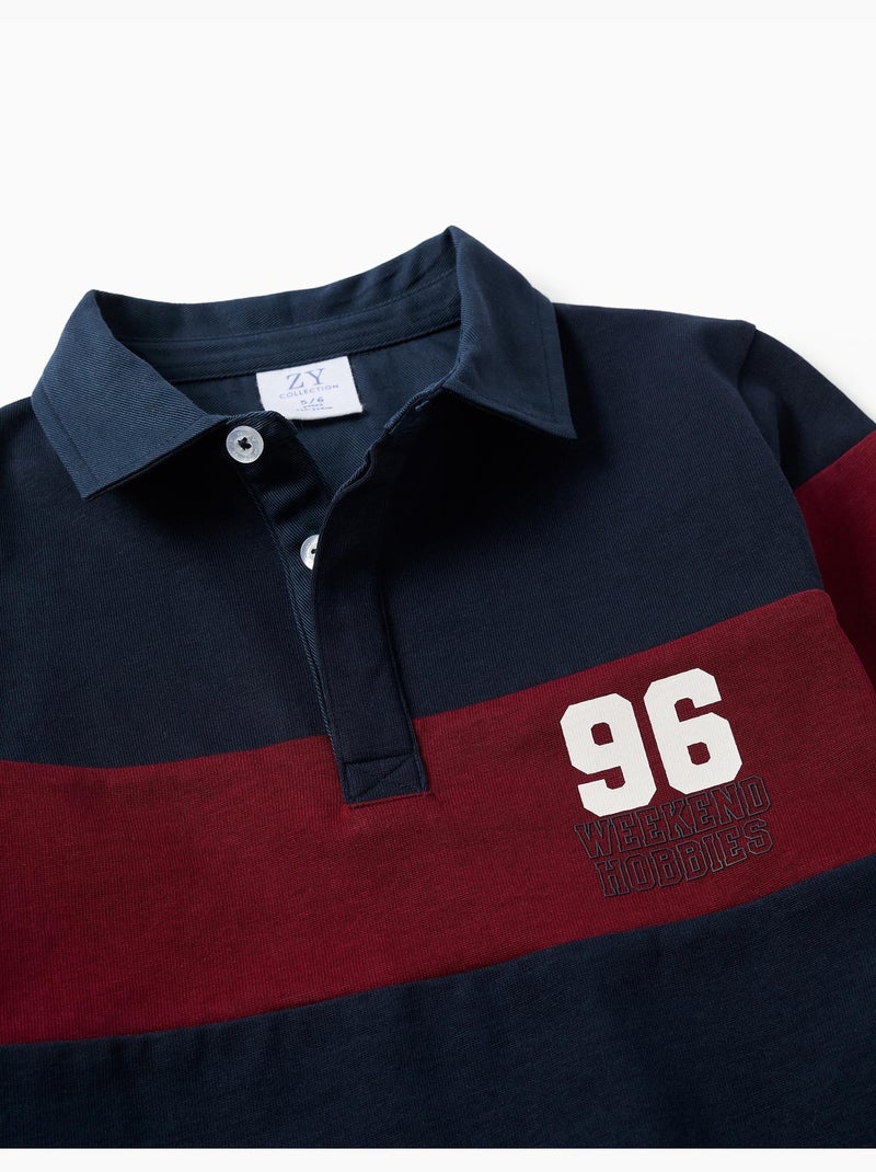 Polo in cotone a manica lunga con stampa Rosso scuro - Kiabi