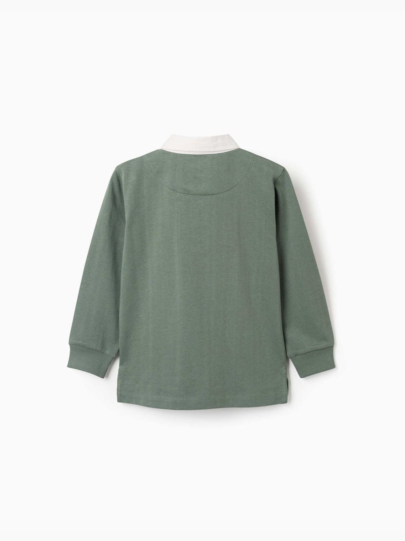 Polo in cotone a manica lunga con stampa Verde scuro - Kiabi