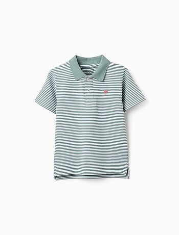Polo in cotone a righe con stampa