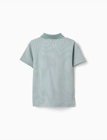 Polo in cotone a righe con stampa