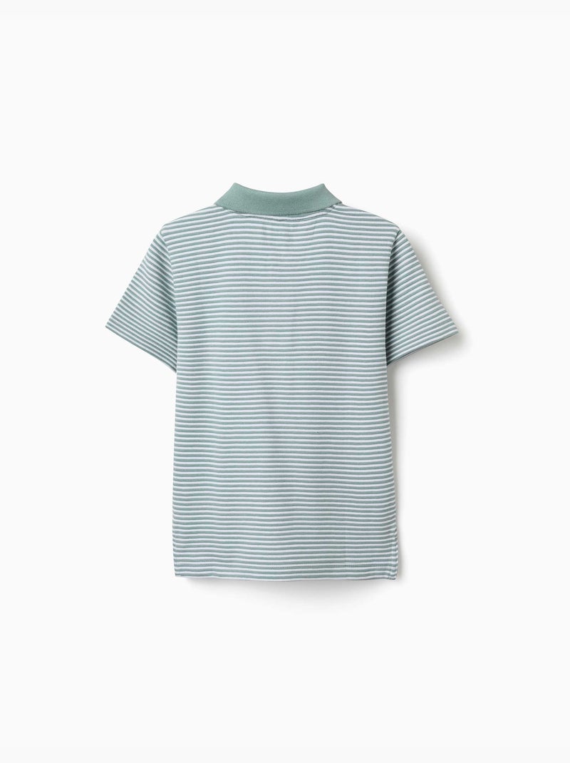 Polo in cotone a righe con stampa Verde chiaro - Kiabi