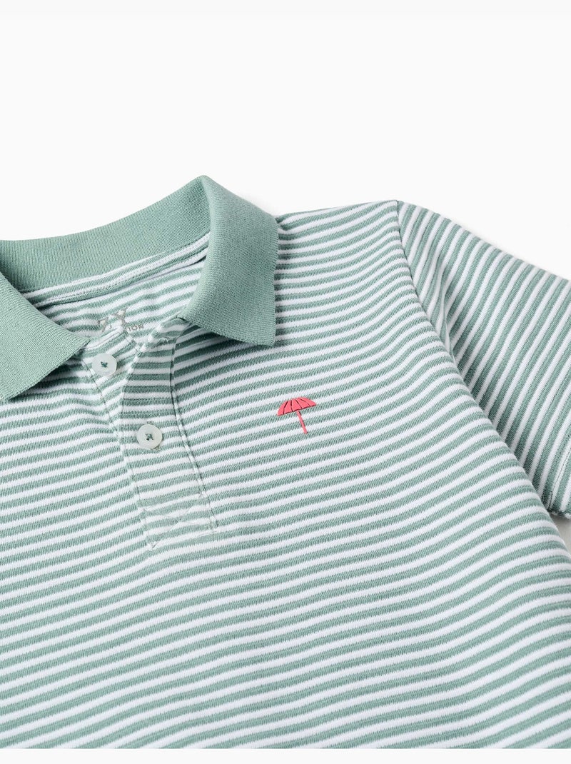 Polo in cotone a righe con stampa Verde chiaro - Kiabi