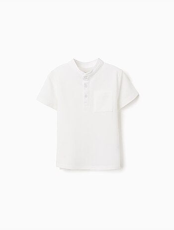 Polo in cotone con collo alla mao e tasca