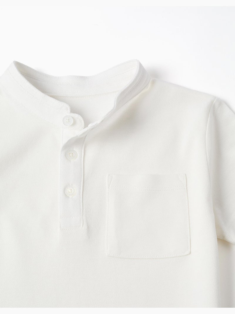 Polo in cotone con collo alla mao e tasca Bianco - Kiabi