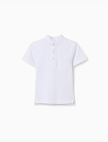 Polo in cotone con collo alla mao e tasca