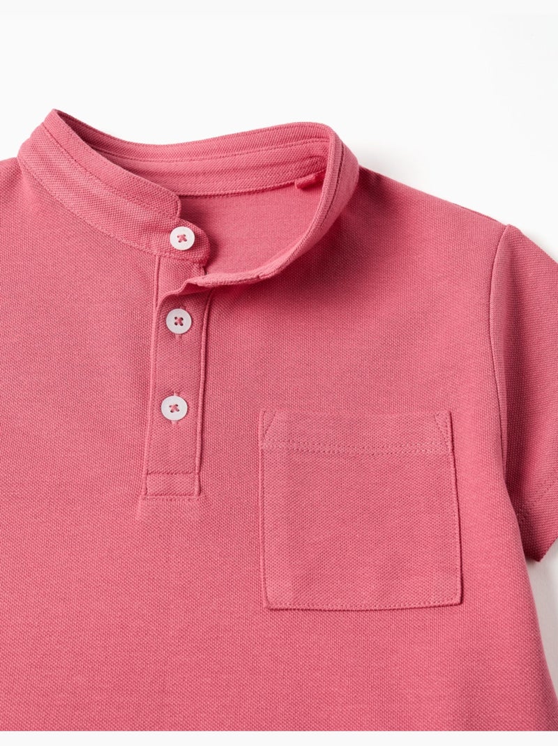 Polo in cotone con collo alla mao e tasca Rosa scuro - Kiabi