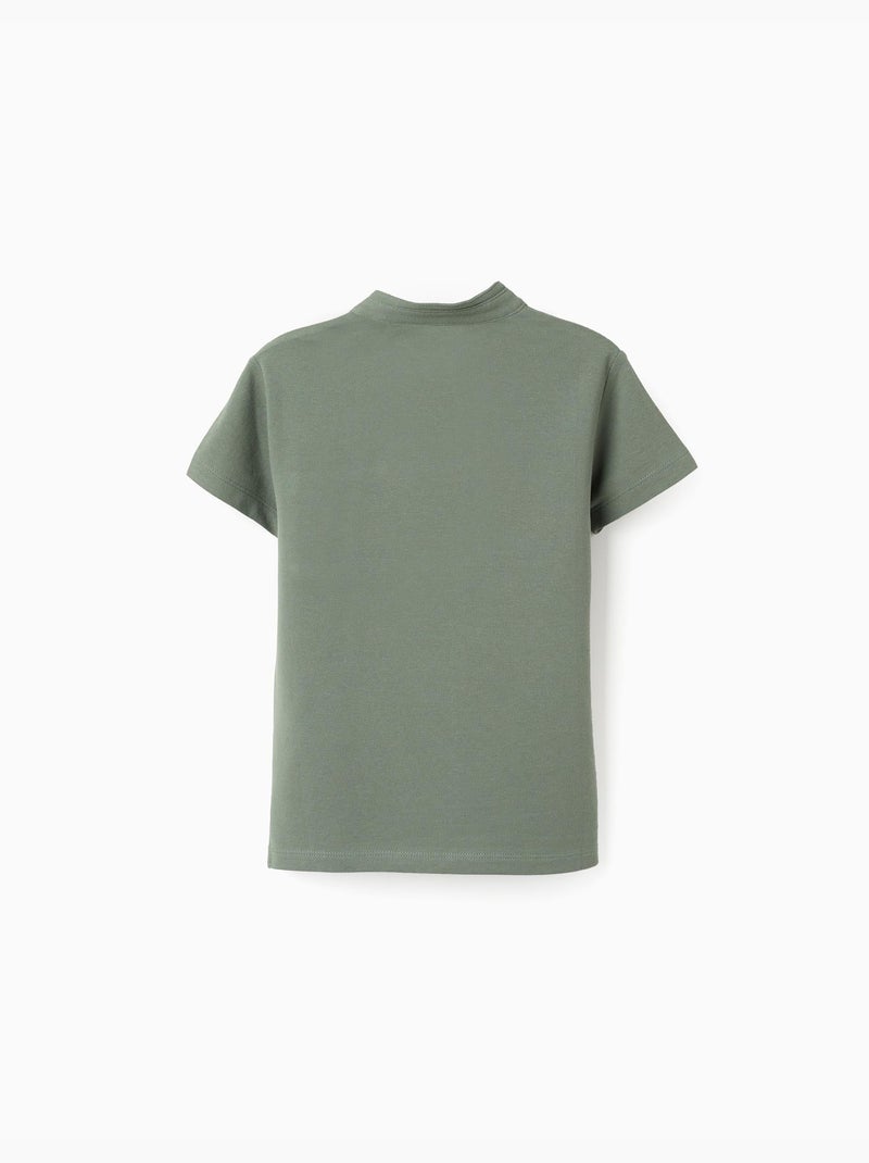 Polo in cotone con collo alla mao e tasca Verde scuro - Kiabi