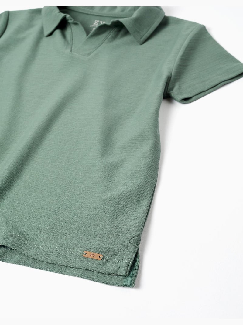 Polo in cotone con jacquard Verde scuro - Kiabi
