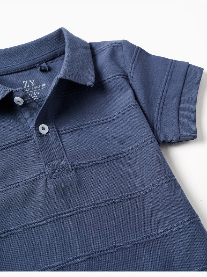 Polo in cotone con linee in rilievo B&S Blu Blu - Kiabi