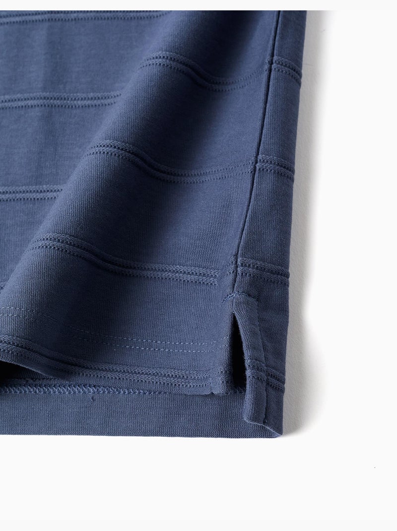 Polo in cotone con linee in rilievo B&S Blu Blu - Kiabi