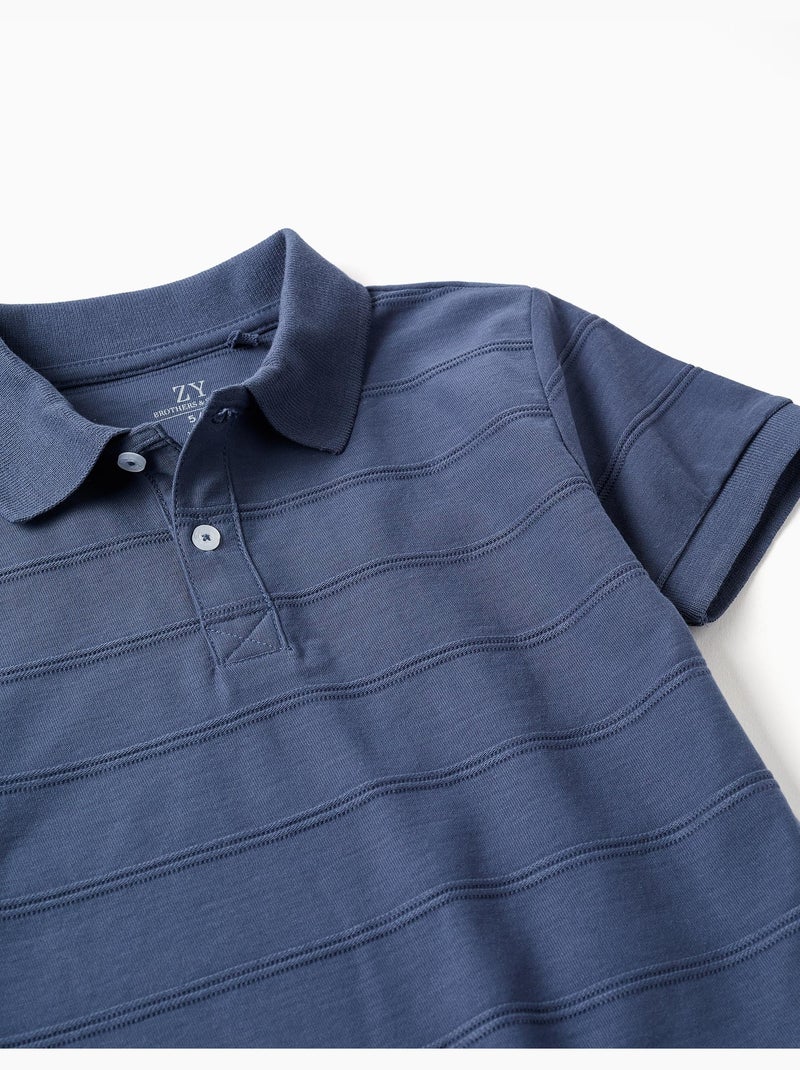 Polo in cotone con linee in rilievo B&S Blu Blu - Kiabi