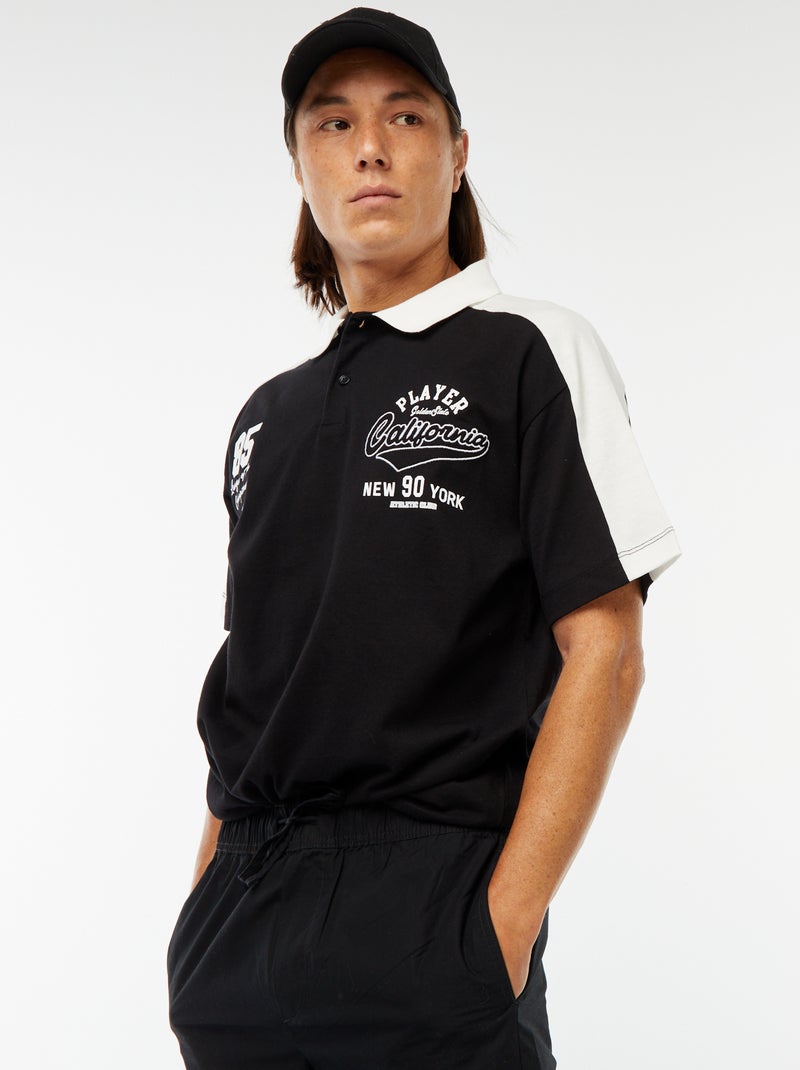 Polo in cotone stile squadra di baseball americana Nero - Kiabi