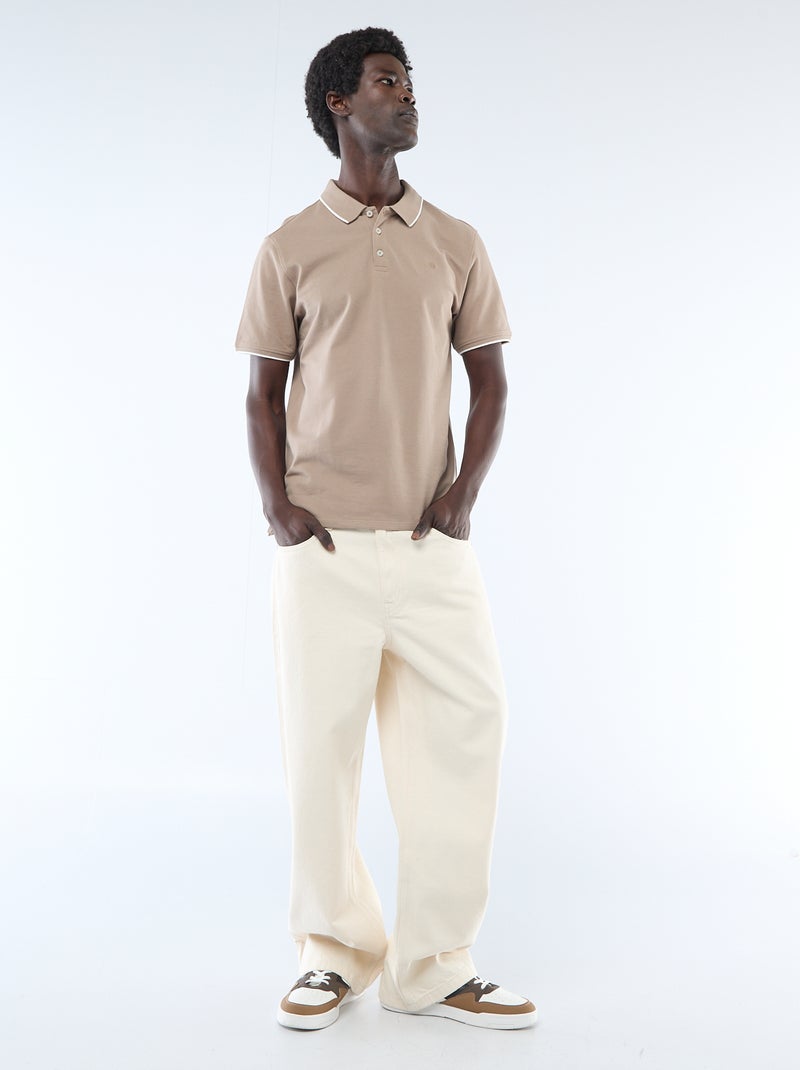 Polo in cotone tinta unita da uomo con colletto classico Beige - Kiabi