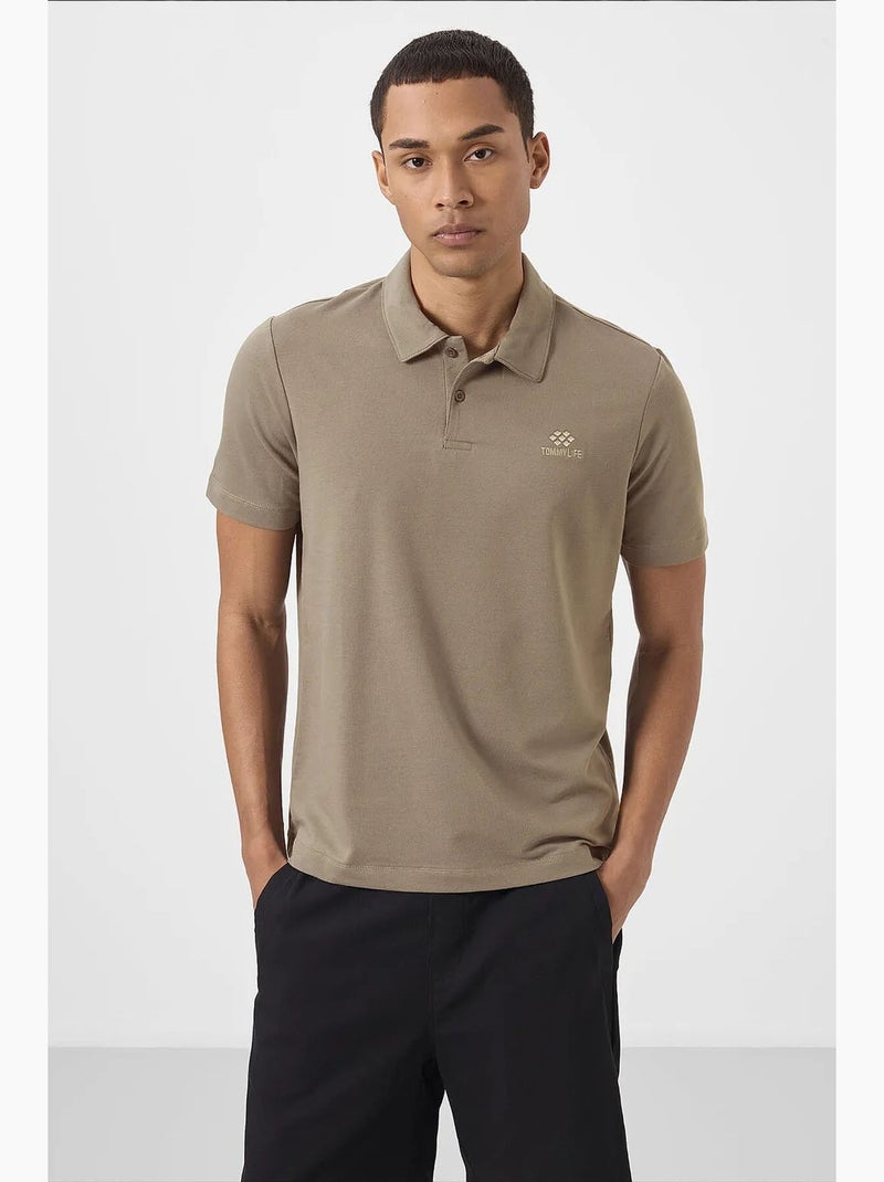 Polo in jersey di cotone misto da uomo tommy Tortora - Kiabi