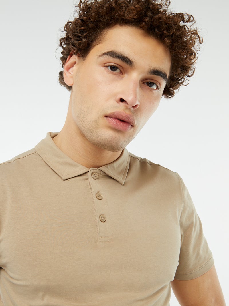 Polo in jersey tinta unita a maniche corte BEIGE - Kiabi