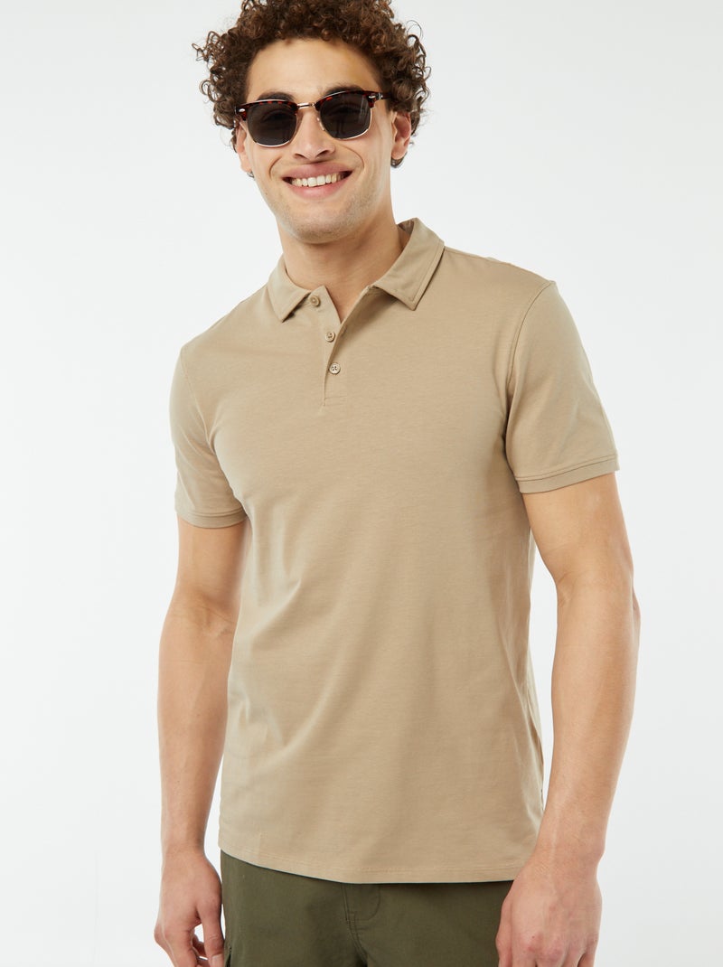 Polo in jersey tinta unita a maniche corte BEIGE - Kiabi