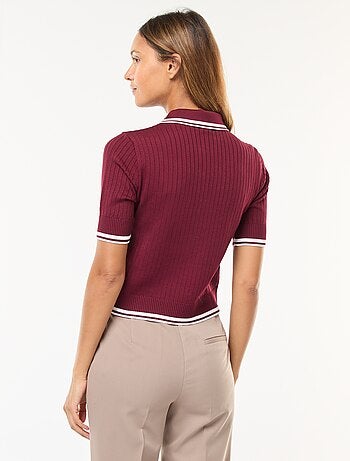 Polo in maglia a coste con colletto con bottoni dorati