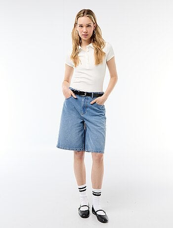 Polo in maglia a costine con maniche corte