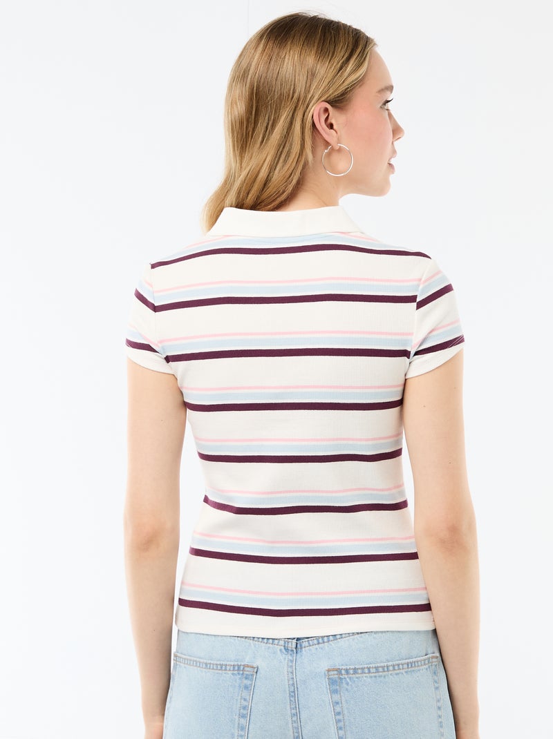 Polo in maglia a costine con maniche corte Bianco - Kiabi