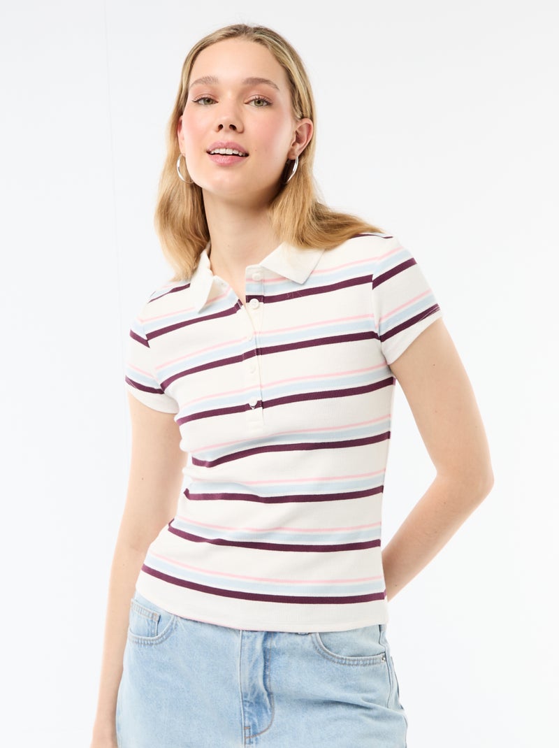 Polo in maglia a costine con maniche corte Bianco - Kiabi